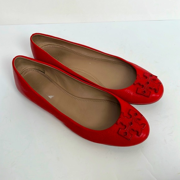 Tory Burch Red Leather Flats Size 10 Shoes Womens - Picture 2 of 11